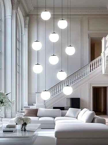 Miniatura 35 de Escalera LED de 10 luces LED moderna con globo de cristal, lámpara colgante grande para techos altos, accesorios de iluminación de entrada, villas y
