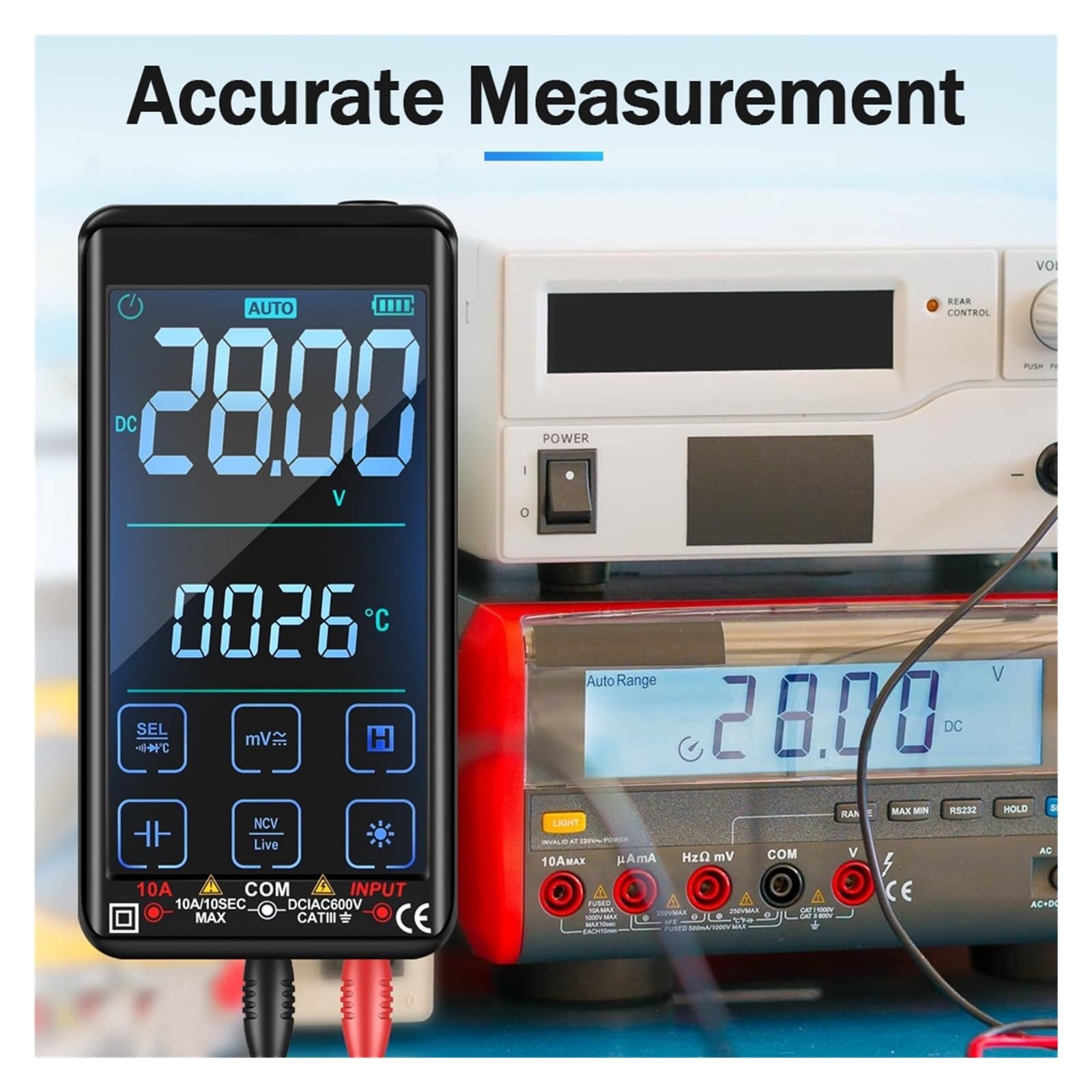 Tester Multimetru Akumulator Cyfrowy Multimetr Ekran Dotykowy Automatyczny Inteligentny Multimetro 9999 Zliczanie Multitester Amperomierz Tester Próbnik Elektroniczny Precyzja Bezpieczny(Touch Screen-