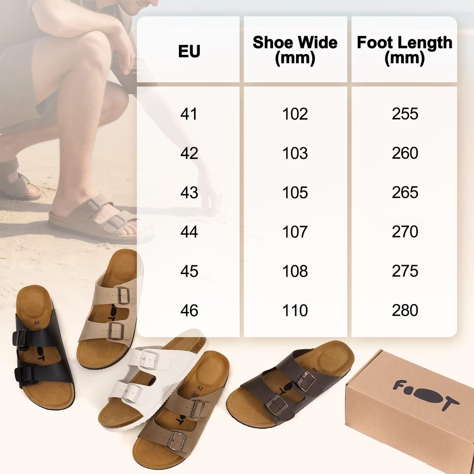 Sabot Pantofole Uomo Chiuse con Sottopiede in Sughero 41–46 EU | Sottopiede in Sughero, Comode, Fibbia Regolabile, Morbido e Confortevole, Suola Antiscivolo