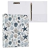 IBGIKWH Ocean Themed Starfish Coral Shells 3 Ring Binder 1.5 Inch Binder with Clipboard PVC Pockets Fits 8.5 x 11 Inch Paper Holds 200 Sheets for School and Office Supplies