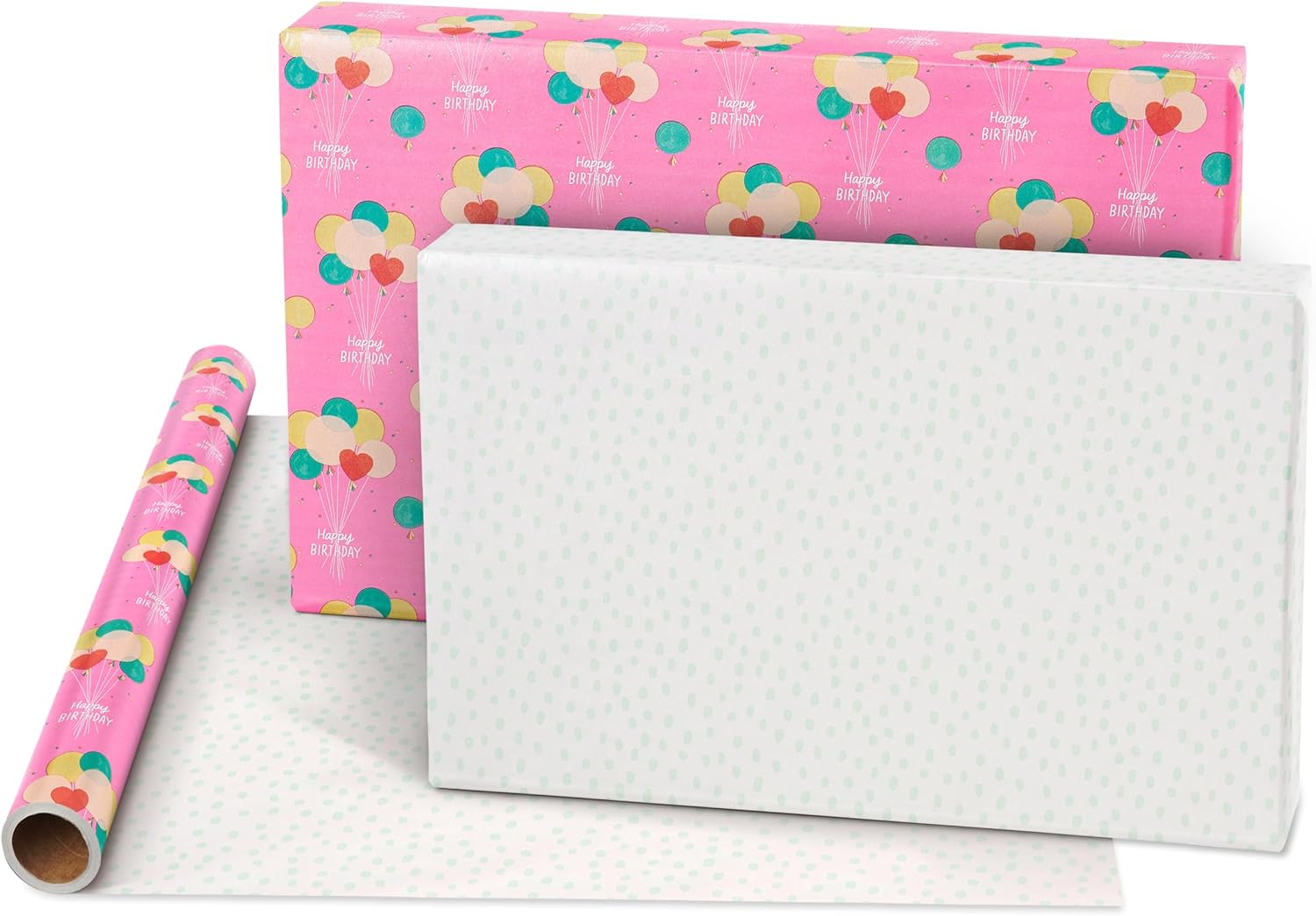 American Greetings 160 sq. ft. Reversible Wrapping Paper Bundle for Birthdays and All Occasions, Floral and Happy Birthday Text (4 Rolls, 30 in. x 16 ft.) - Image 4