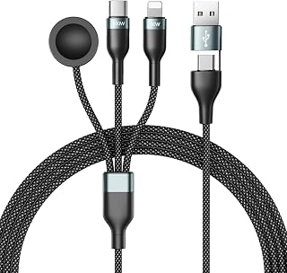 3-in-1 Multi Charging Cable for Apple Watch, iPhone 16/15, AirPods & Samsung Galaxy S23/S24, 100W USB Type C PD Charger, Fast Charging, Durable 4FT Braided USB-C to USB-C Cable, Travel Essentials