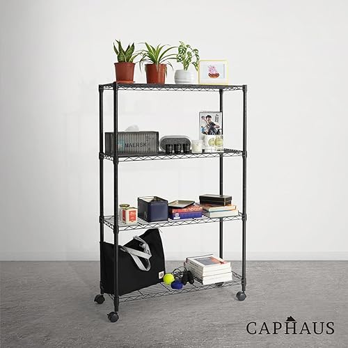 Miniatura 2 de CAPHAUS NSF Estantería de alambre ajustable negra con forro, estantería de almacenamiento de sótano, estantes de almacenamiento de acero metálico,