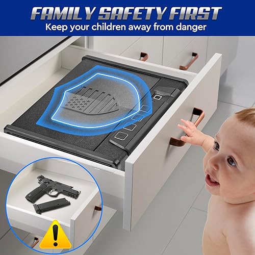 Miniatura 5 de Aelmaex Caja fuerte para pistolas, caja fuerte biométrica para pistola de hogar, acceso rápido con huellas dactilares, PIN digital y opciones de