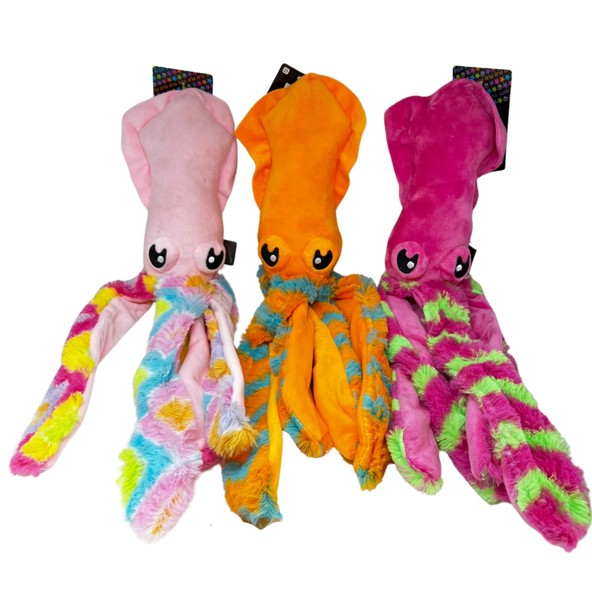 Pawstrading Squid Soft Plush Dog Toy Under Sea Animal Crinkle Squeaky Bright Colourful Plush