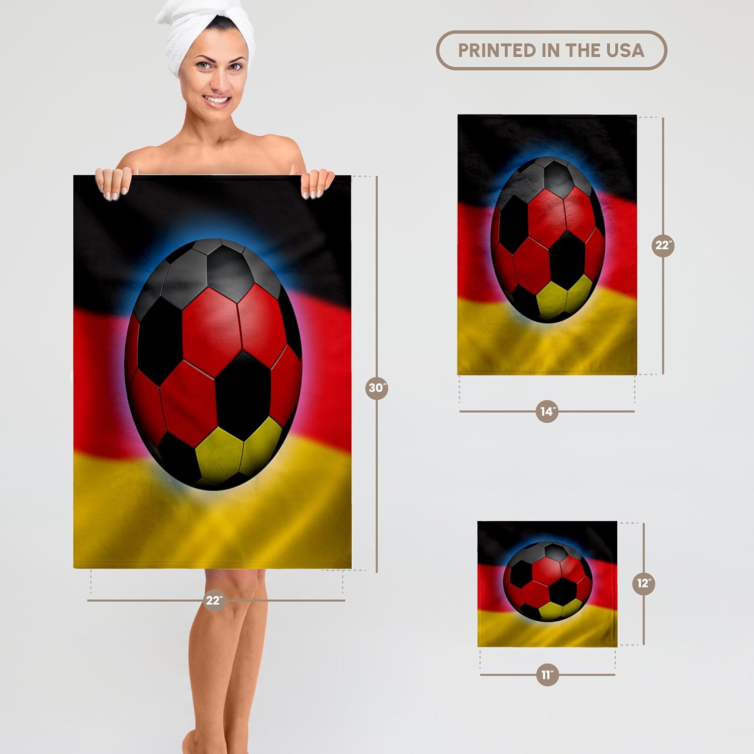 3dRose Germany Soccer Ball Concept German Flag Banner Waving National Country 22x30 Bath Hand Pool Towel