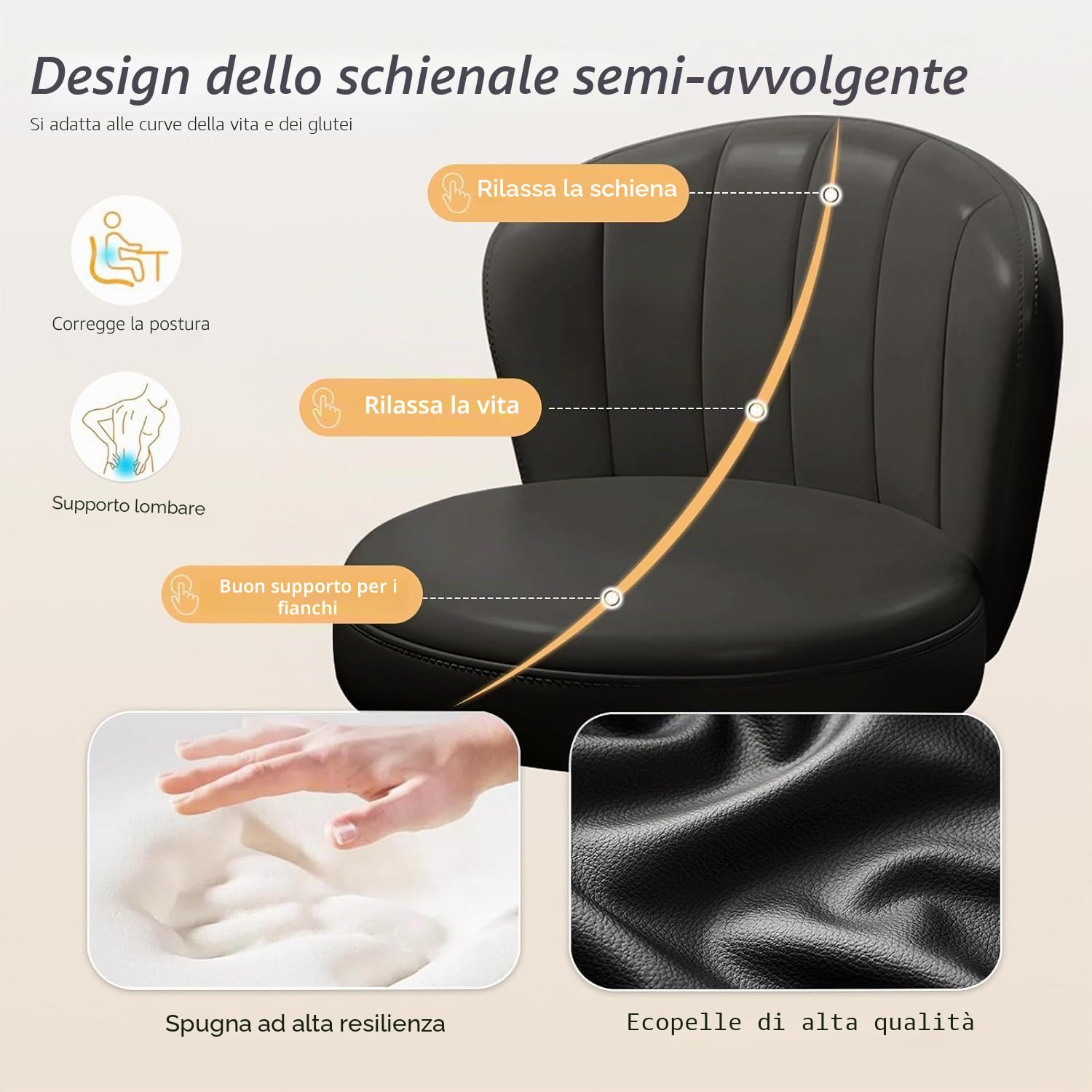 Silla de escritorio, bonita silla de tocador giratoria sin brazos de cuero PU, cómodas sillas de oficina para computadora con altura ajustable para el dormitorio