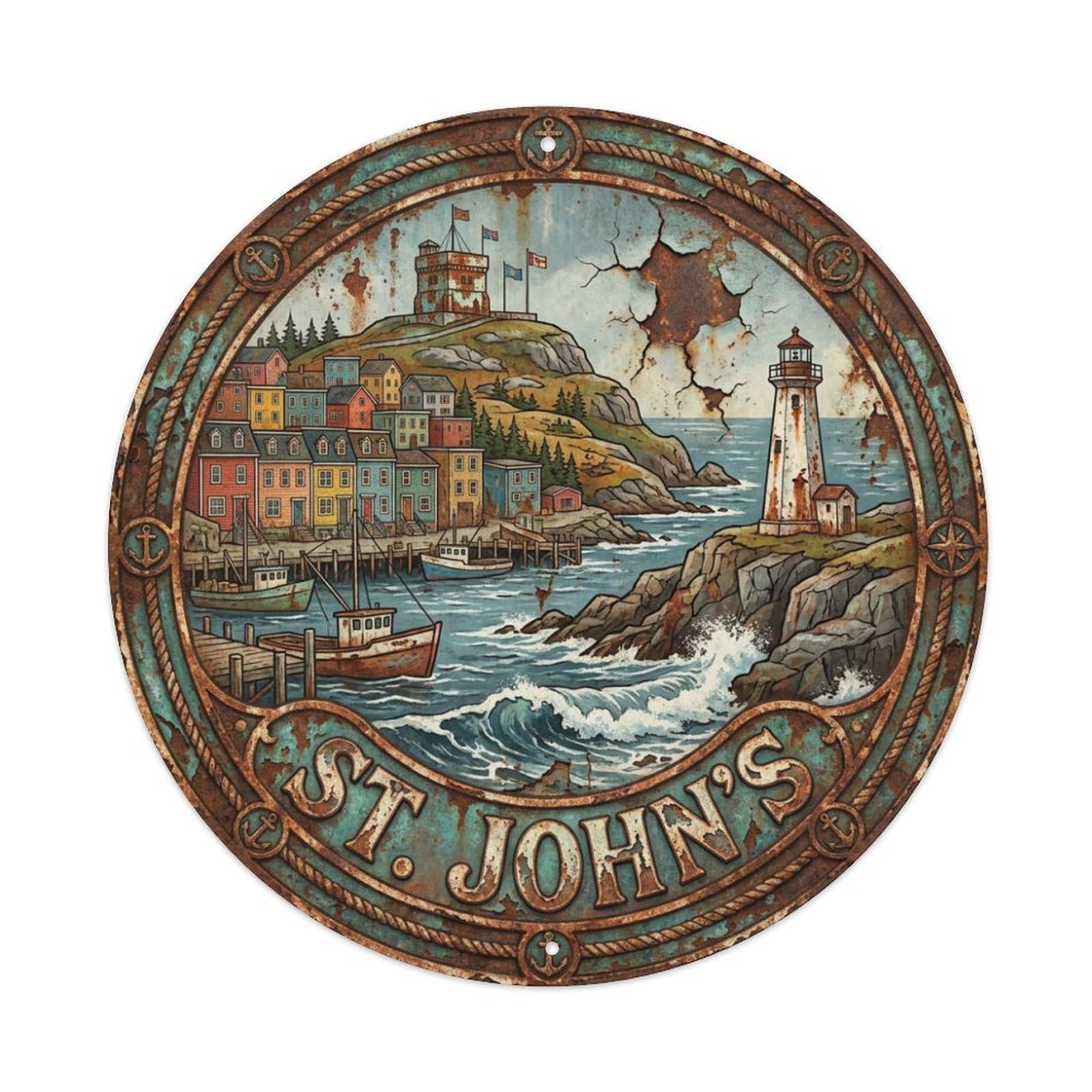 Travel Vintage Canada St Johns Metal Tin Sign
