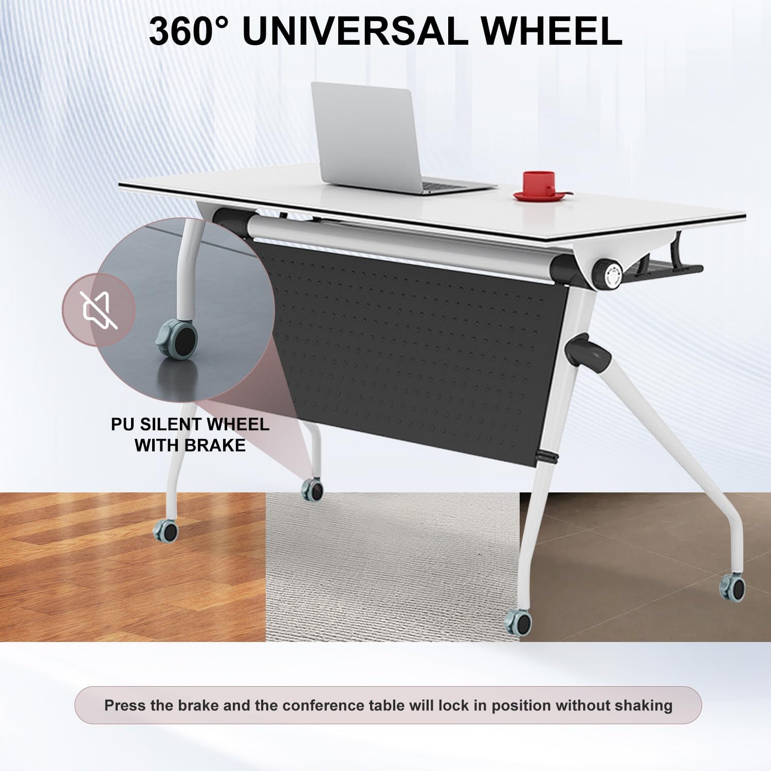 Mobile Conference Table,Folding Conference Room Tables Modular Meeting Table,Large Rectangle Seminar Training Table for 10People,Rolling Conference Business Tables for Office,Meeting Room (4, 55.1in)