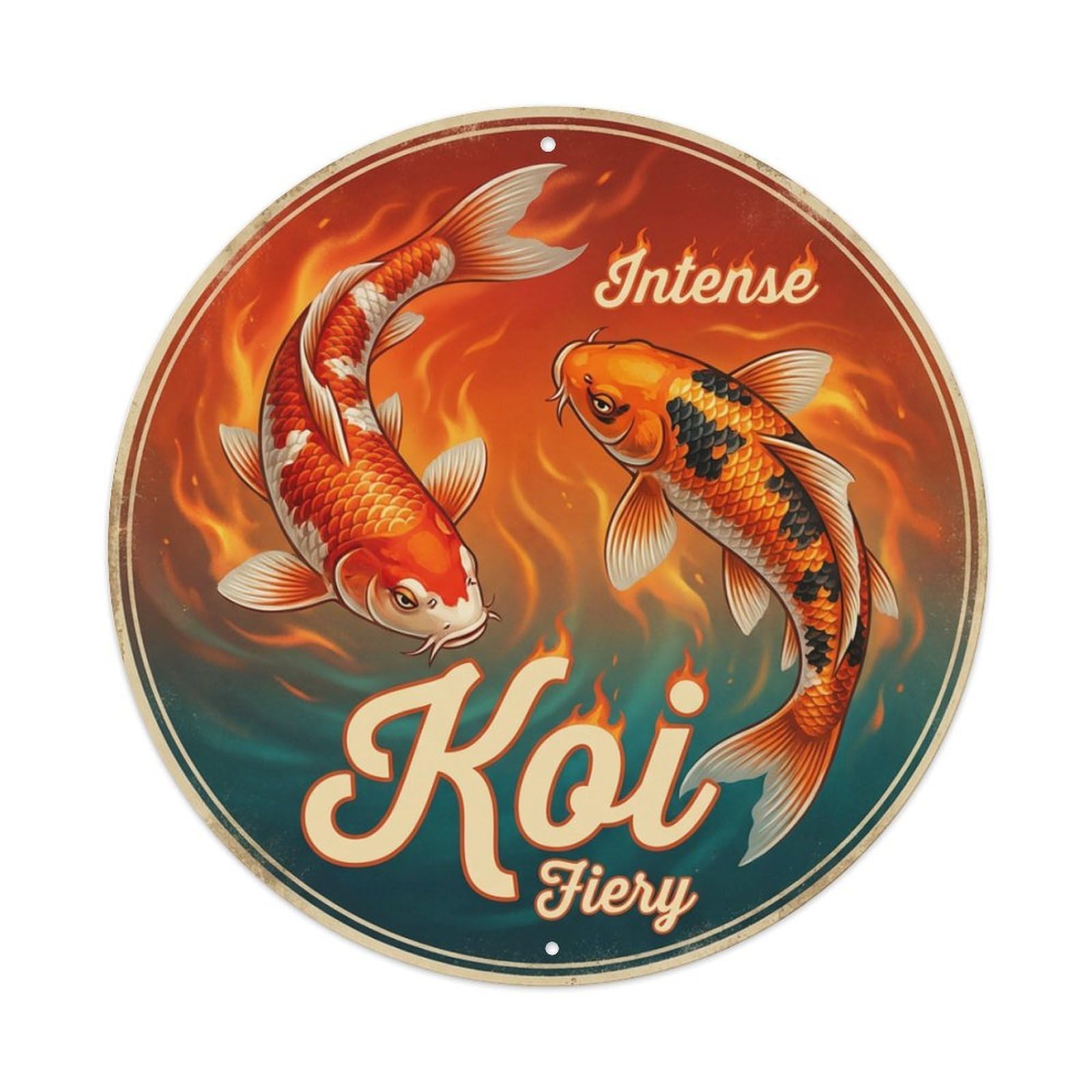 Koi Fish Intense Fiery Blazing Waters Hot Scorching Burning Metal Tin Sign
