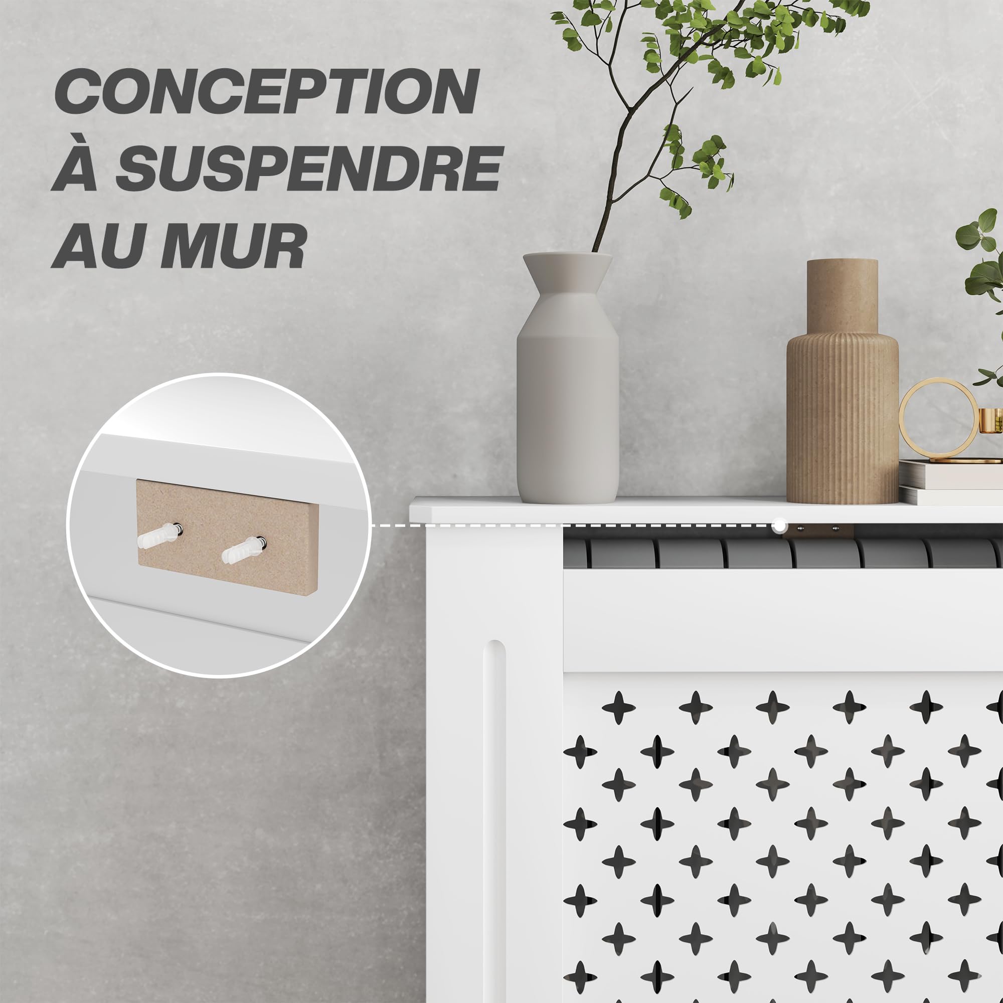Couvercle De Radiateur - HOMCOM - Placard Rabattable Et étagère Supérieur - Panneau De Particules Et Mdf 78 X 19 X 955 Cm Blanc 90002809 Couvercle De Radiateur - HOMCOM - Placard Rabattable Et étagère Supérieur - Panneau De Particules Et Mdf 78 X 19 X 955 Cm Blanc 90002809