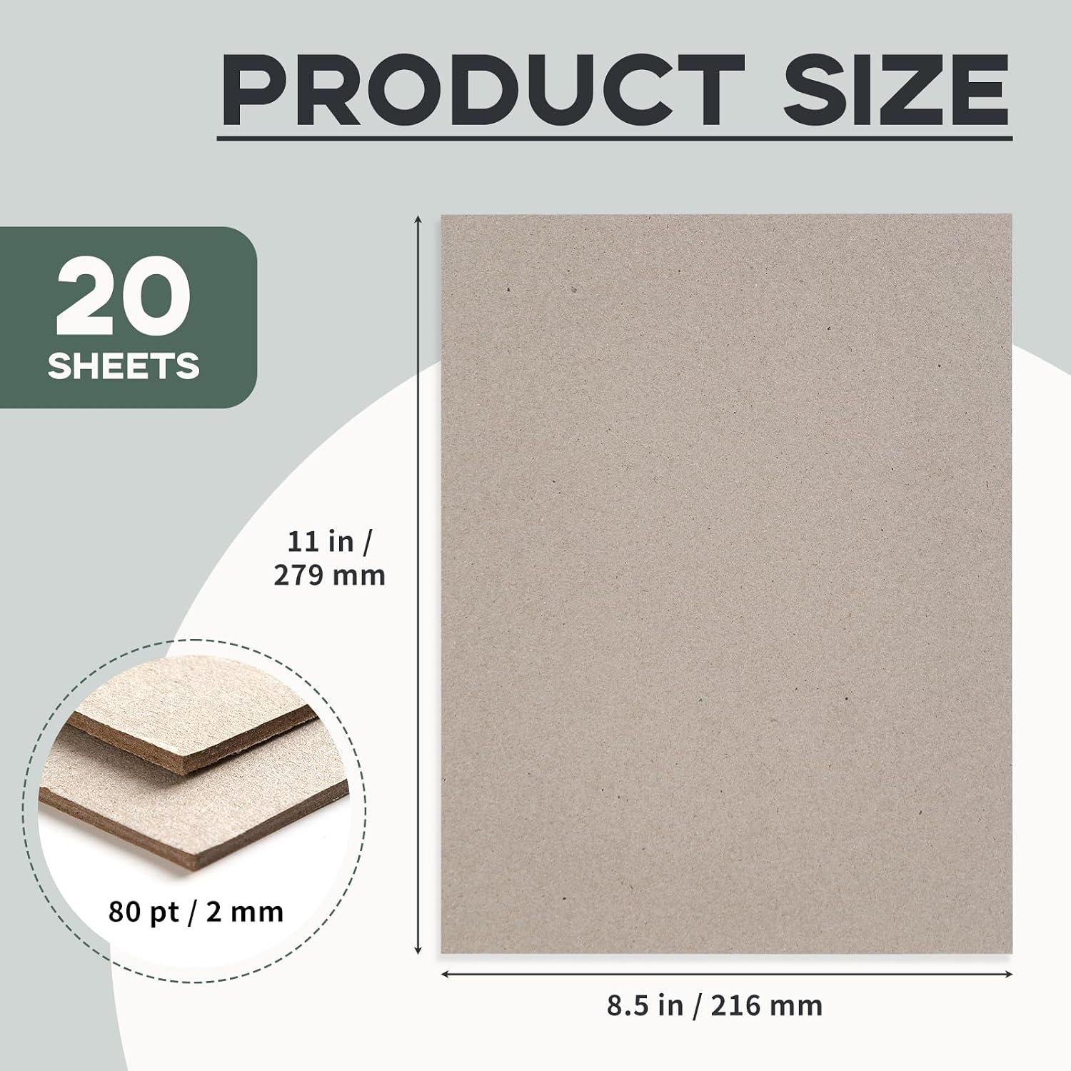 Heavy-Duty Chipboard Sheets 8.5 x 11-20 Pcs, Goefun 80pt/2mm Thick Greyboard Book Board for Book Binding, Scrapbooking, Photo Backing, DIY Projects
