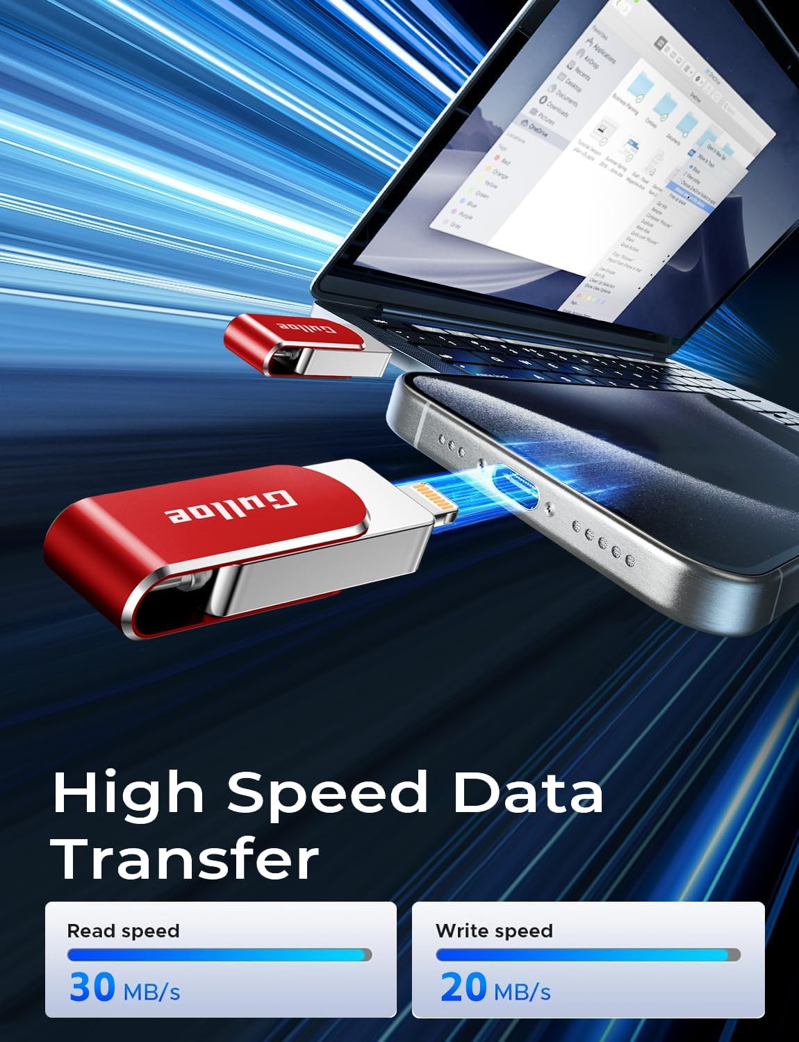 Gulloe 512GB Flash Drive Intended for iPhone, Memory Stick Storage for Photos and Videos Backup, Compatible with iPhone iPad Android PC, Plug and Play, No Application Required (Red)