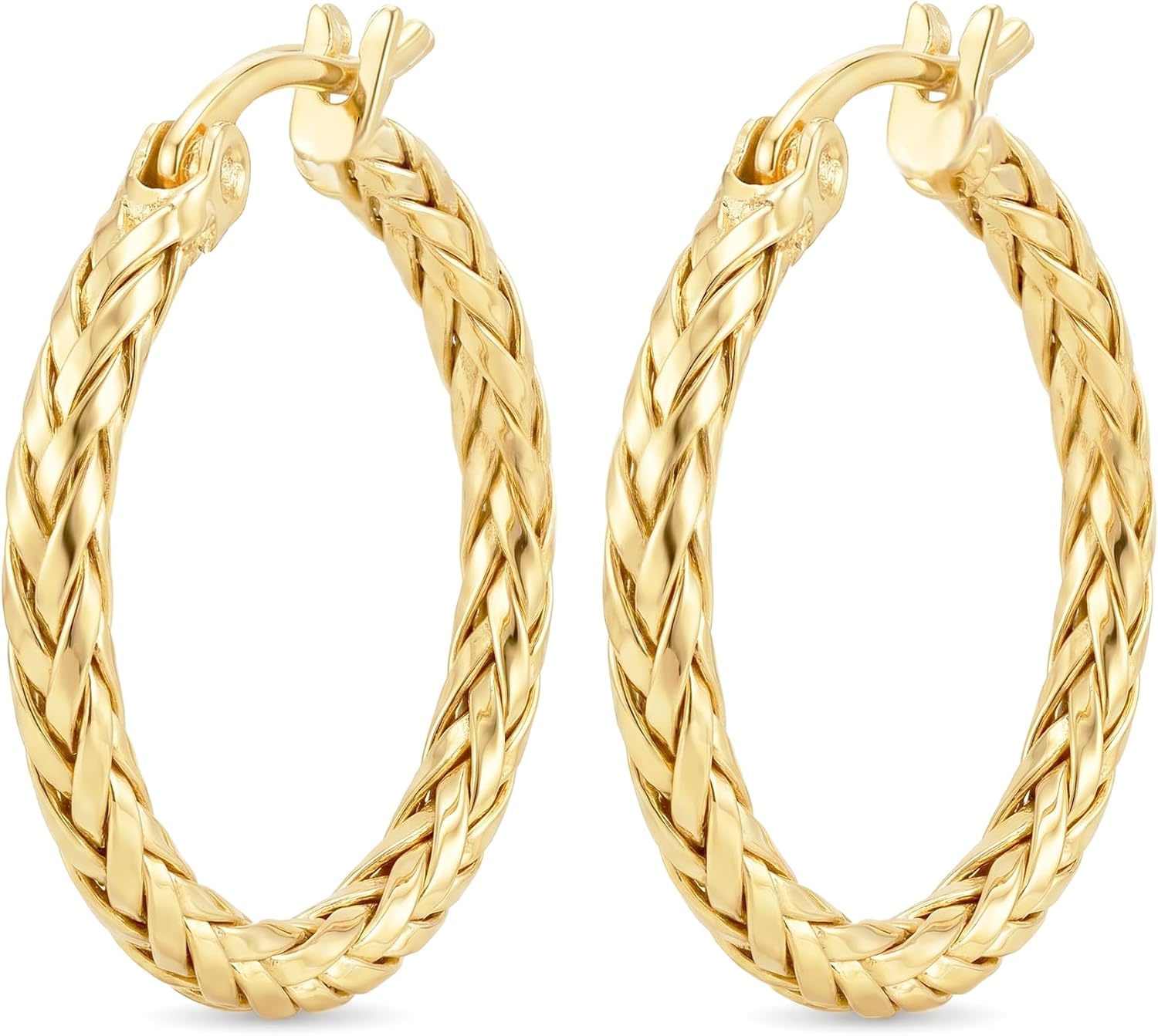 14K Gold Hypoallergenic Hoop Earrings for Women Weave Design 30mm Gold Hoops Timeless Everyday Luxury Earrings Perfect Mother’s Day and Birthday Gifts