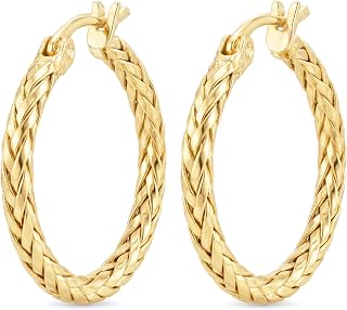 14K Gold Hypoallergenic Hoop Earrings for Women Weave Design 30mm Gold Hoops Timeless Everyday Luxury Earrings Perfect Mother’s Day and Birthday Gifts
