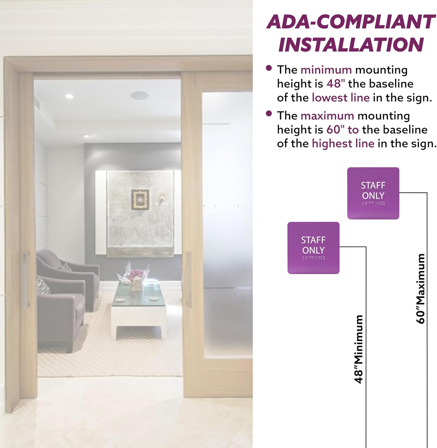 6" X6" Staff Only Sign - ADA Compliant Tactile Graphics Grade 2 Braille Text Acrylic Wall Sign - Professional Employees Only Area Door Signs for Offices, Schools, Malls, Business