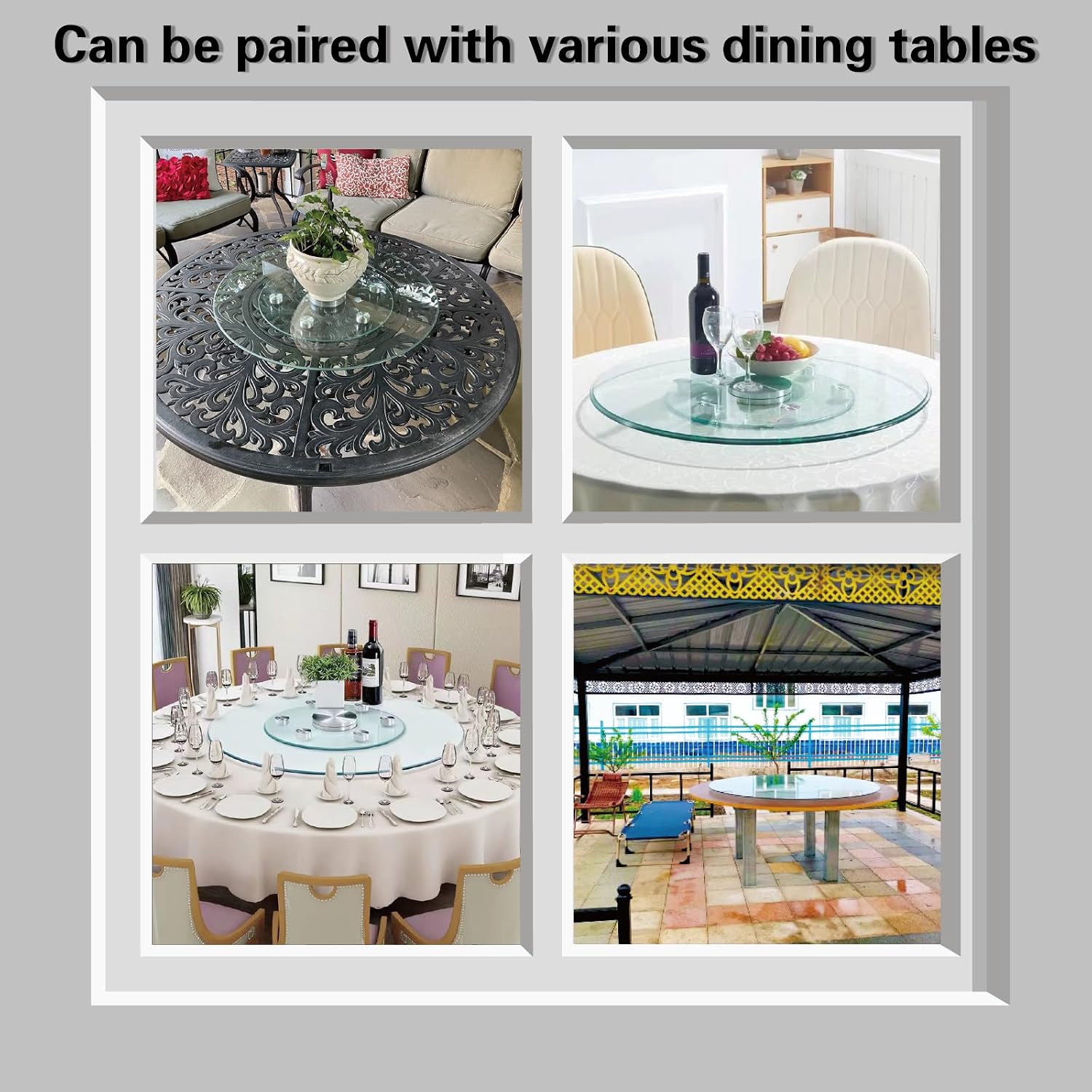 20'' Glass Lazy Susan Turntable Dining Table, 360° Large Round Serving Plate Tabletop Rotating Tray with with 6 Elegance Assist Rotating Wheels, Serving Plate Silent & Smooth Spin, (20inch/51cm)