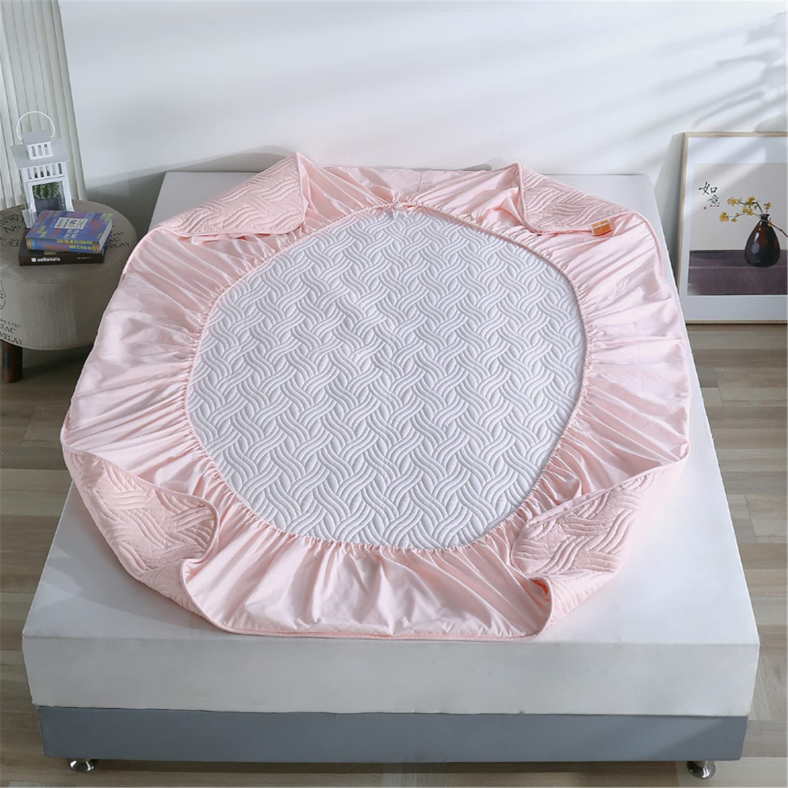 Protector Colchón, Protector de colchón Acolchado con Triple Relleno, Funda Colchon de Rizo Transpirable y Hipoalergénico, Antiácaros (Rosa - A,Thin 100x200cm)