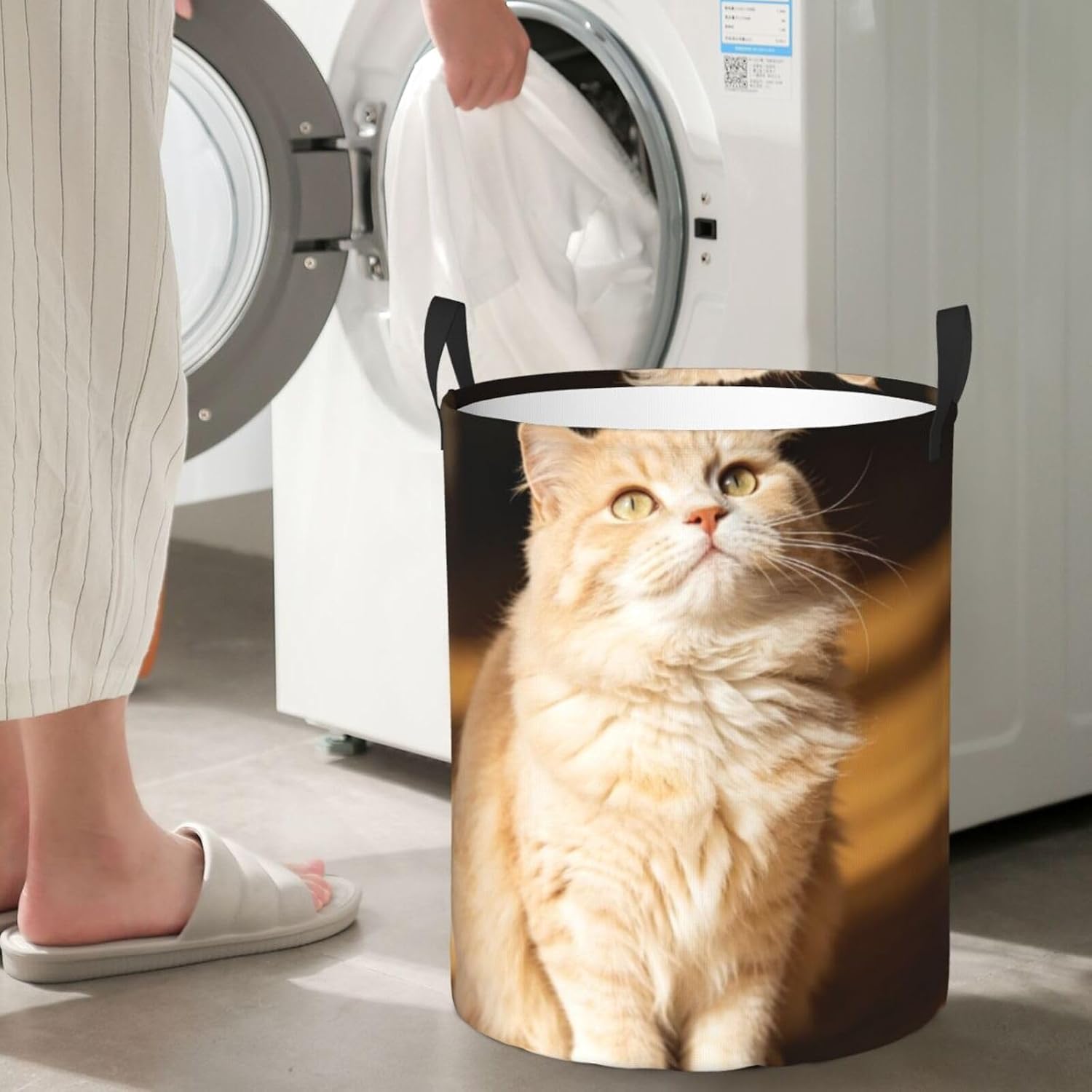 Laundry Hamper Waterproof Storage Bin Organizer with Handles Cream Colored Cat Laundry Basket Collapsible Dirty Clothes Hamper Large Clothes Storage Toy Organization for Bathroom Bedroom Small