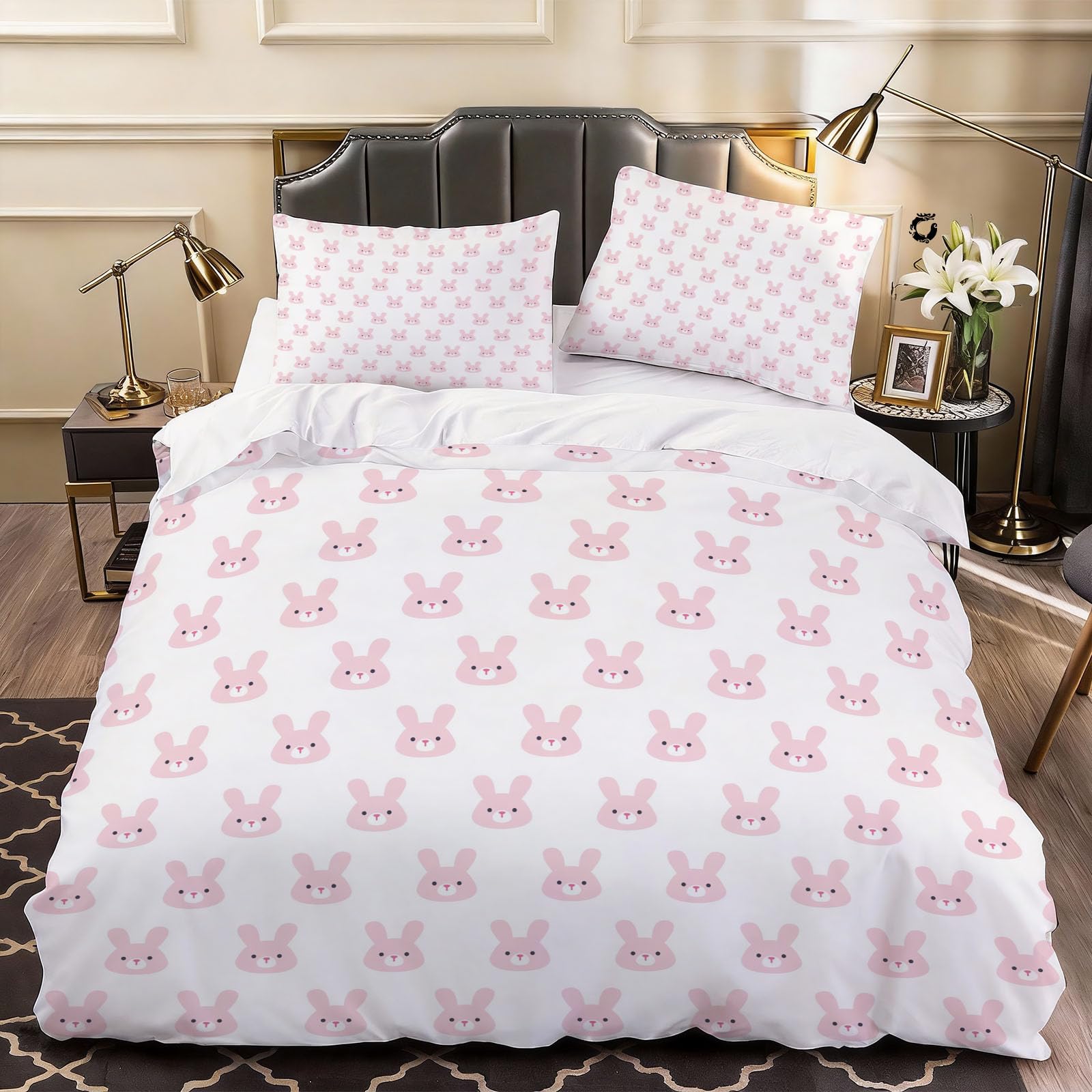 3D Bunny Duvet Cover Child Bedding Double Bed Set, Soft Microfiber Comforter Cover Printed with Zipper Closure Quilt Coverr 200x200 cm and 2 Pillowcases