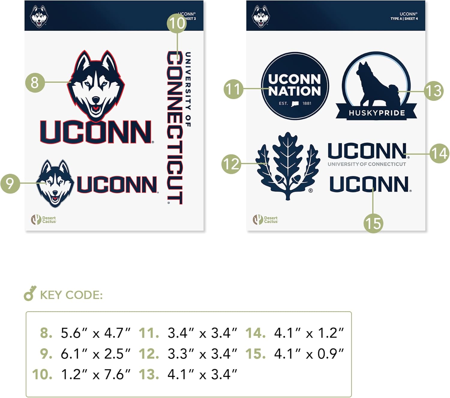 Desert Cactus University of Connecticut Sticker UConn Huskies Vinyl Decal Laptop Water Bottle Car Scrapbook Sheet (Type A)