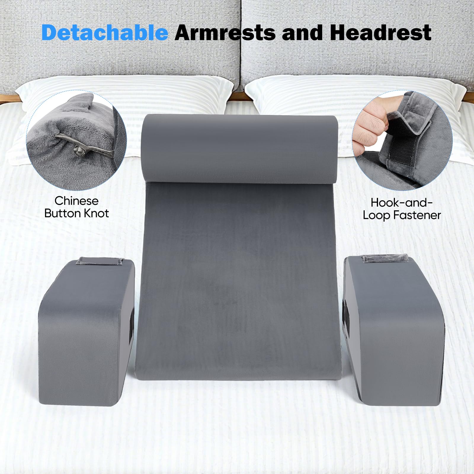 Cuscino da lettura ergonomico con poggiatesta e braccioli rimovibili, supporto per la schiena per letto, divano, pavimento, regolabile per lettura, lavoro e relax