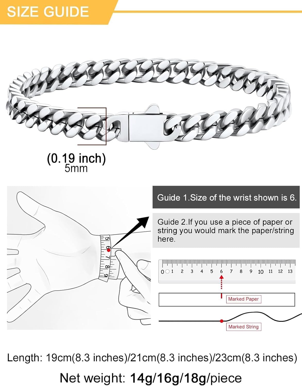 U7 Cuban Link Bracelets for Men Stainless Steel Wrist Bracelet Silver Black Gold Cuban Hand Chain Bracelet for Mens Women, 5/7/9/12mm Width, 7.5/8.3/9 Inch Length Classic Jewelry with Box Packed