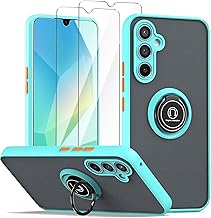 Cover for Samsung Galaxy A17 5G Blue with Ring Stand Case + 2 x Tempered Glass Screen Protector, PC + TPU Shockproof Anti-Scratch Phone Case Cover