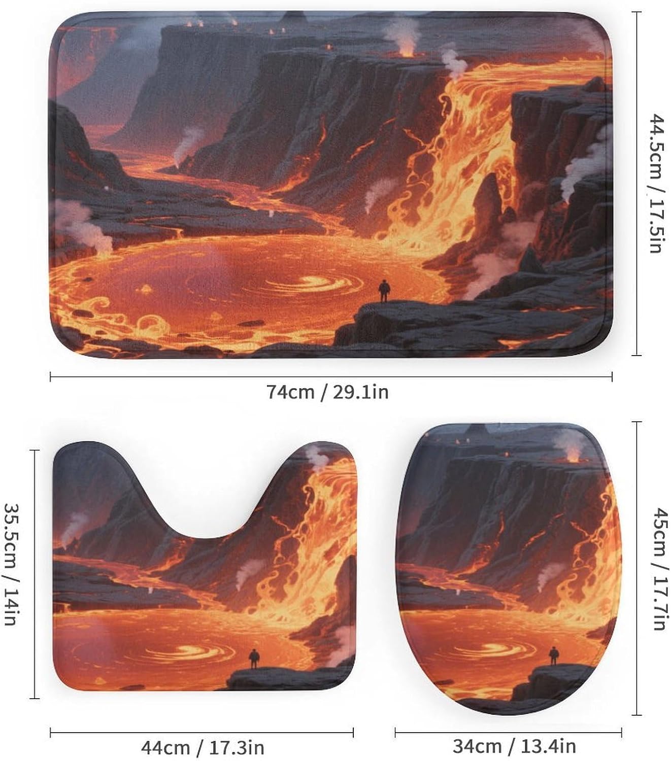 Fiery Canyon Bath Rug Set 4 Piece,Bathroom Accessories Set-Toilet Rugs U Shaped,Toilet Lid Cover,Shower Curtain and Rugs,Ultra Soft, Absorbent,Home Decor