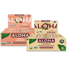 ALOHA Organic Plant-Based Protein Bars Bundle Maple Sea Salt + Oatmeal Chocolate Chip | 24 Bars 1.98oz, 12+12 | 14g Protein, 10g Fiber per Bar | Clean Snacking Between Meals High Protein, High