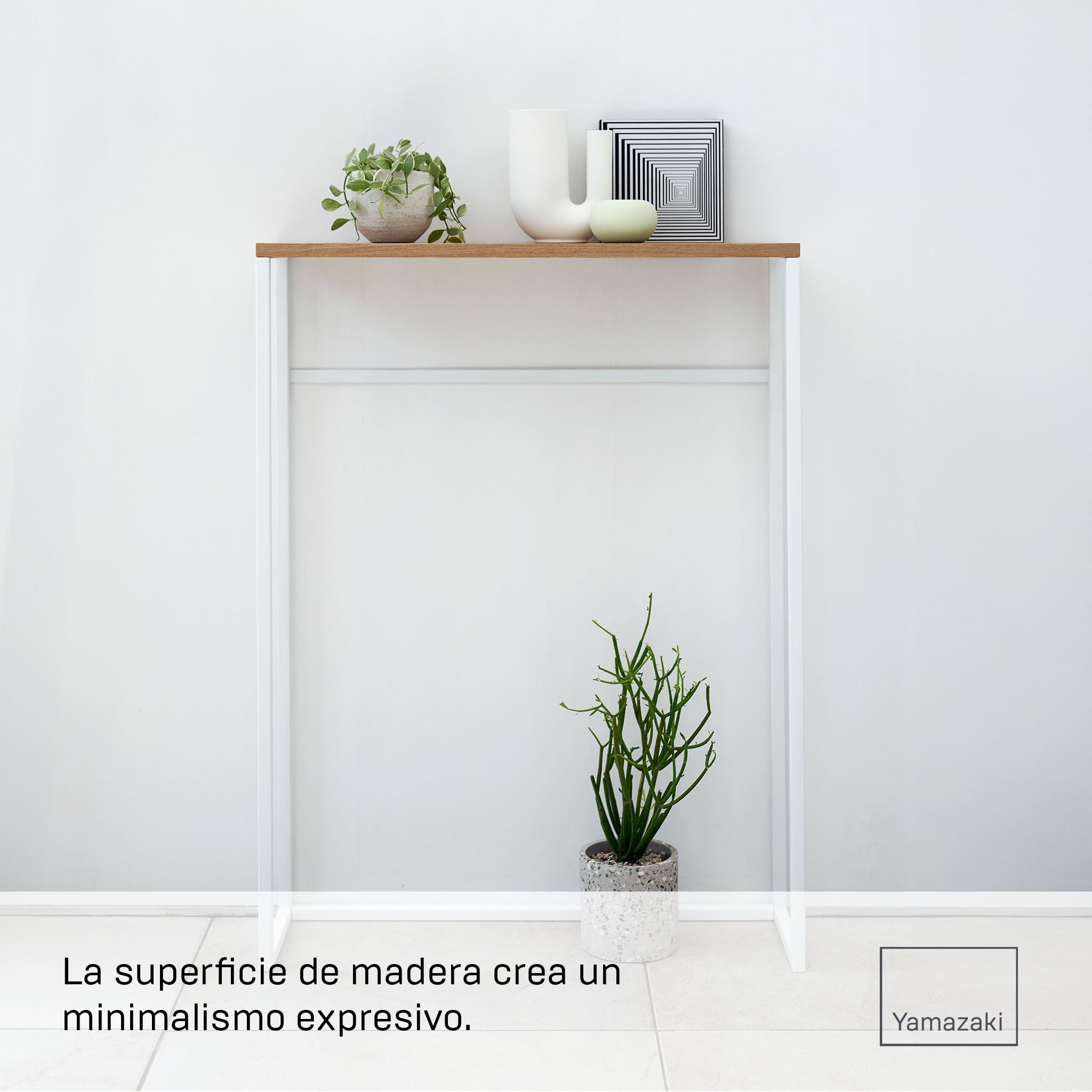 YAMAZAKI 5164 Tower Console Table, White, Steel/Wood, 60 x 18.5 x 80.5 cm