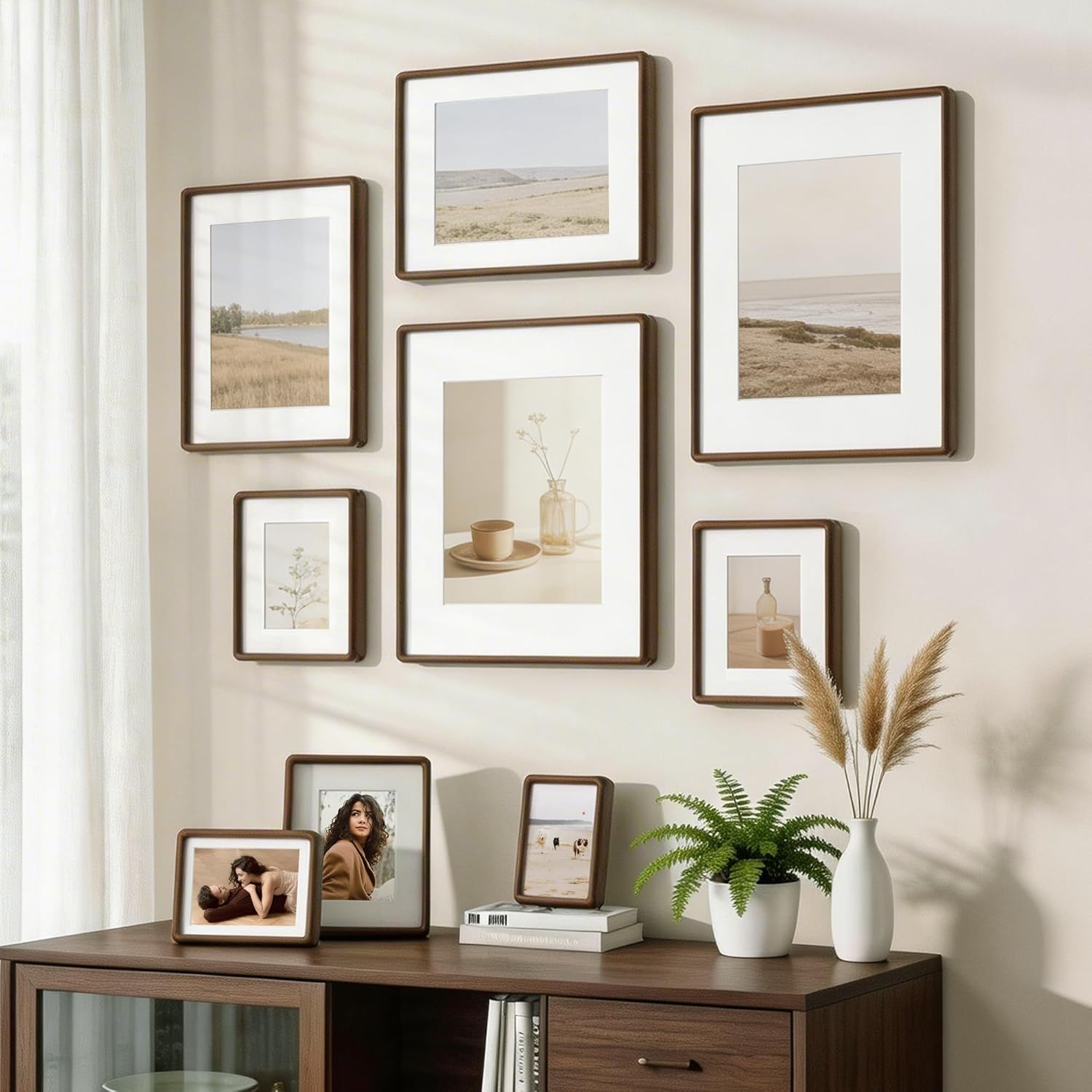 Acovy 8x8 Picture Frame, Natural Solid Walnut Wood Photo Collage Frame with HD Tempered Glass, Rounded Corner Wooden Frame 8 x 8 Matted to 4x4, Gallery Wall Frames for Art, Wall or Tabletop Display