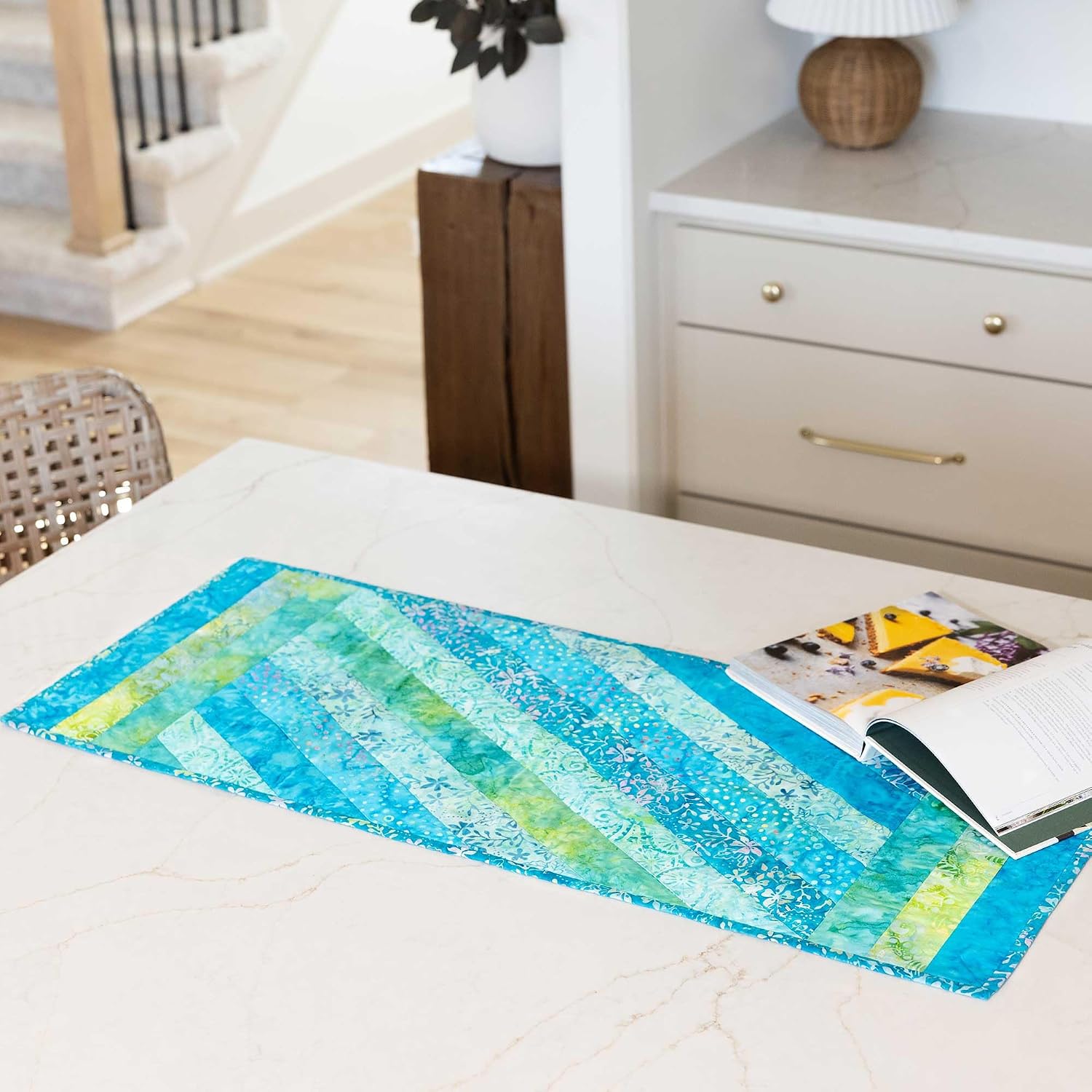 June Tailor Quilt As You Go Table Runner - Jakarta design, Natural