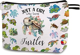SUNFYCN Just A Girl Who Loves Turtle, Sea Turtle Makeup Bag, Turtle Stuff Merch Animal Lovers, Turtle Gifts Cosmetic Bag, Funny Birthday Christmas Gift for Girl Women Bestie Niece BFF 13CB085, Beige