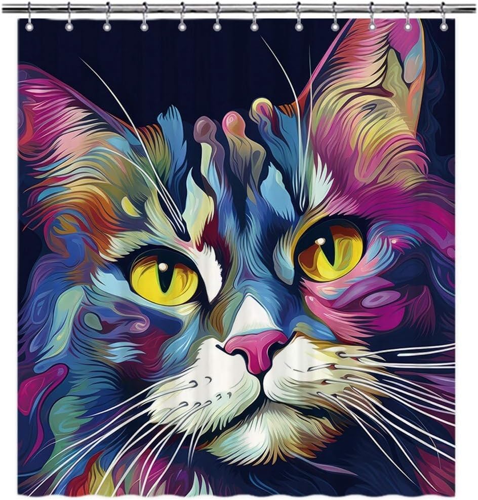 Funny American Curl Cat Shower Curtain for Bathroom Decor Lovely Cat Pet Animal Print Bath Curtains Colorful Home Decoration with Hooks 66x72 Inch Style 5