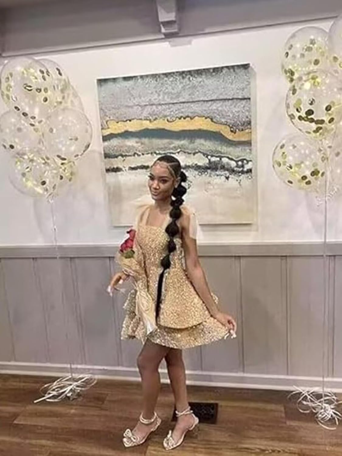 UZN Tiered Sequin Short HOCO Dresses 2025 with Bow Homecoming Dress for Teens Sparkly Cocktail Party Gown - Image 3