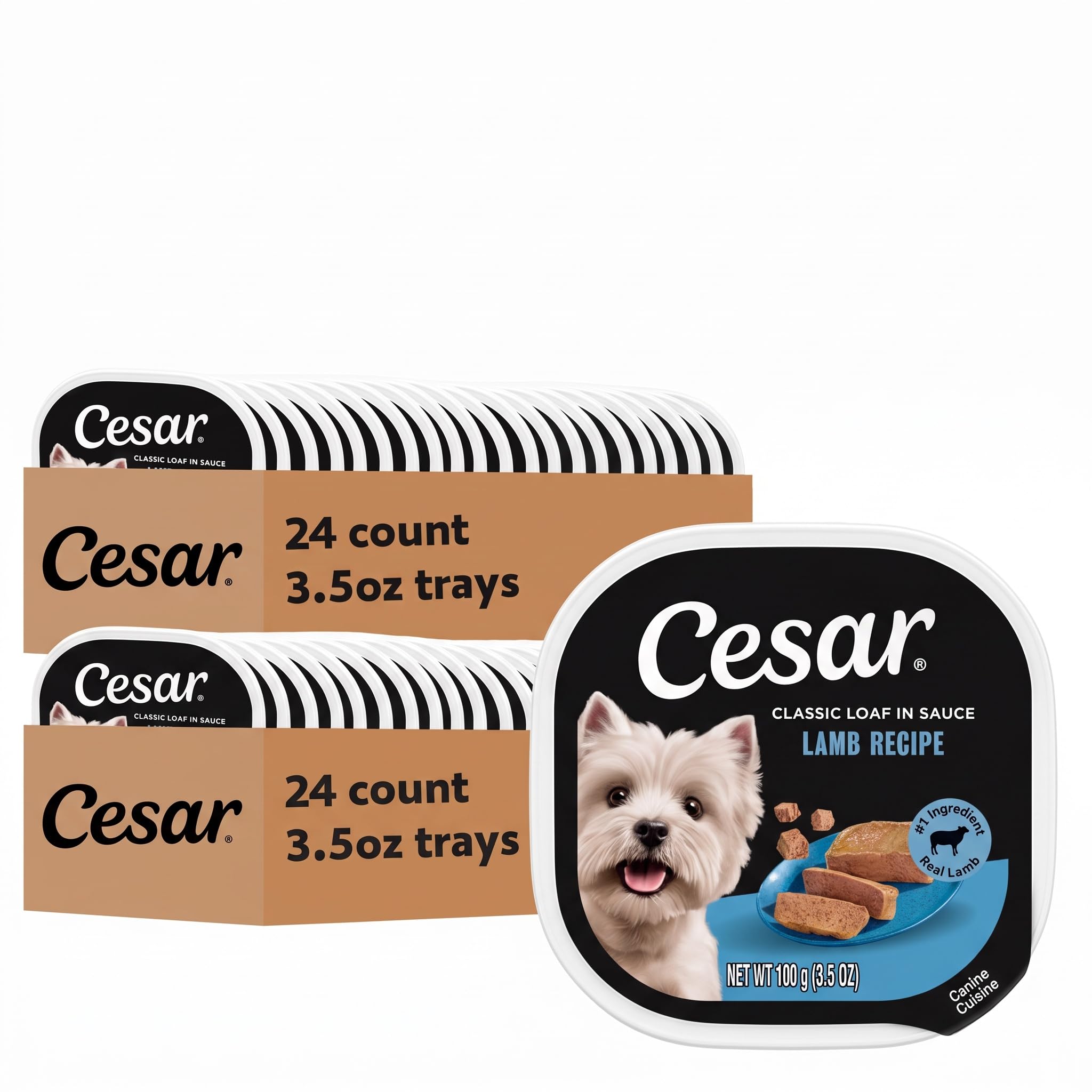 Cesar Classic Loaf in Sauce Adult Wet Dog Food Lamb Recipe, 3.5 oz Easy Peel Trays, 24 Count (Pack of 2)