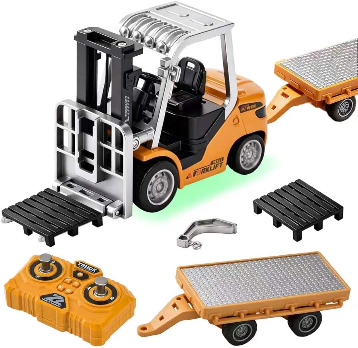 YeahBoom Mini zdalnie sterowany wózek widłowy, 1:64 RC widłowy z metalu, ze sterowaniem za pomocą aplikacji i pilotem zdalnego sterowania 2,4 GHz, pojazd budowlany, pojazd budowlany RC, zabawka ze