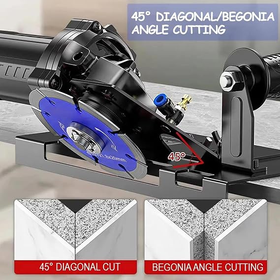 45 Adjustable Tile Chamfering Tool, Angle Grinder Stand Compatible with 100-Type Angle Grinders, Ceramic Stone Cutting Tool with 3 Saw Blades, 39IN Hose and Gloves