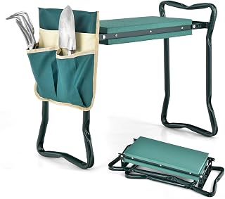 HAPPYGRILL Garden Kneeler Bench with Tools Pouch, Folding Garden Seat Stool Kneeling Pad Cushion for Patio Garden Yard