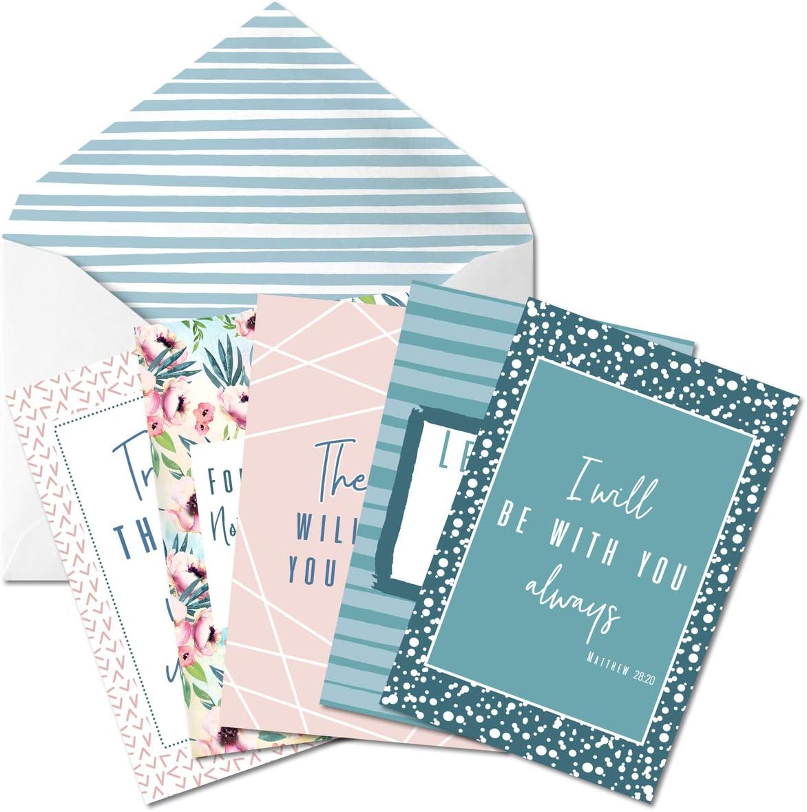 4x6 Blank Christian Greetings Bible Verse Scripture Cards with Envelopes and Matching Stickers, Boxed Set of 20 Religious Inspirational Cards in 5 Unique Designs by Nora's Nursery