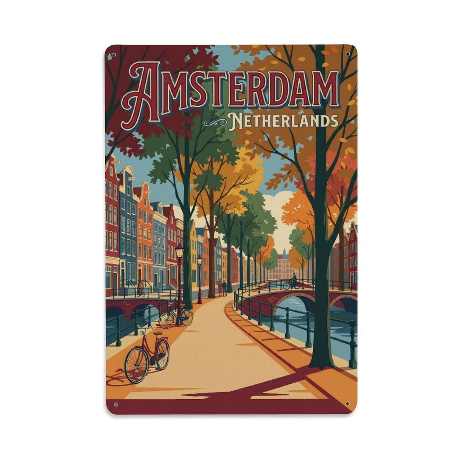 Okngb Style Canal Esplanade Amsterdam Holland Vintage City Travel Metal Tin Sign Plaque Wall Decor For Cafe, Man Cave, Club Bar, Office, Home Garden Round Metal Poster 8X12inch