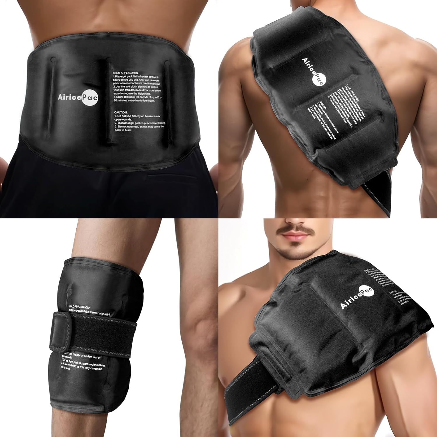 Large Ice Pack for Injuries Reusable Gel for Lower Back, Cold Packs Wrap for Shoulder, Knee, Elbow, Hip, Leg, Soft Cold Compress,16 × 9",Black