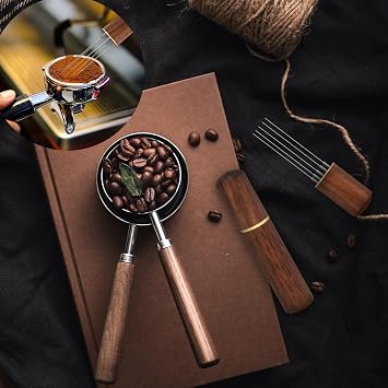 WDT Tool - 6 Needles Stirrer - Espresso Coffee Distributor - Aluminum Alloy with Stand - Stainless Steel Needles - Walnut Handle - Replaceable Needles - Coffee Accessories for Baristas