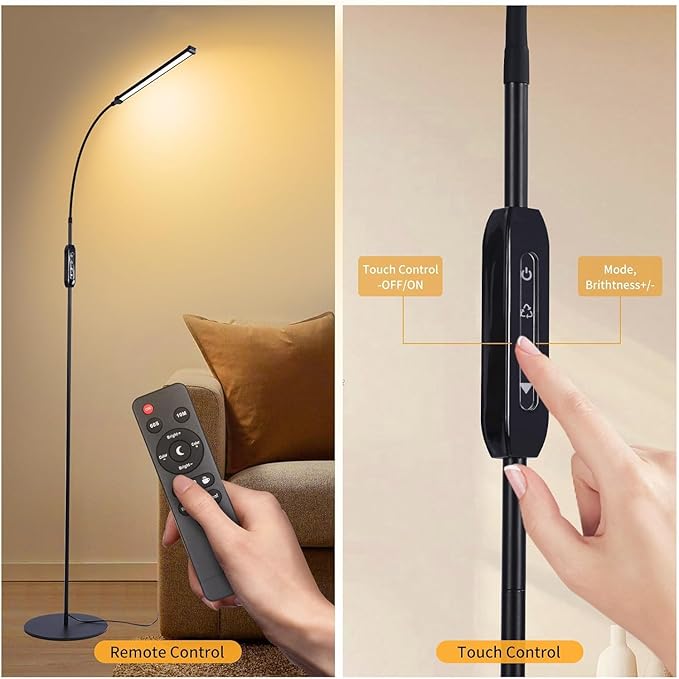 Qumusaa LED Floor Lamp 1000LM Dimmable Light with Timer, Eye-Caring Reading Lamp, Adjustable Gooseneck, Remote & Touch Control, Standing Lamp for Bedroom Tattoo Light lash lamp photo 3