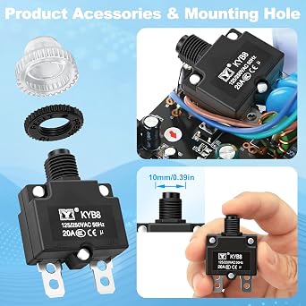 15Amp 20Amp Circuit Breakers Push Button Manual Reset, Crazepony Overload Protector Switch Thermal Circuit Breakers with Quick Connect Terminals and Waterproof Button Caps - 6PCS