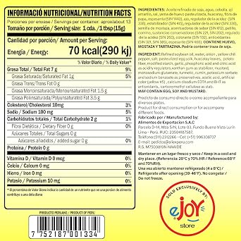 Walibi eJoyStore Aji Criollo - Hot Yellow Peruvian Pepper Sauce 200gr