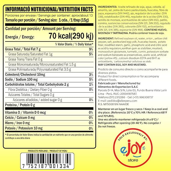 Walibi eJoyStore Aji Criollo - Hot Yellow Peruvian Pepper Sauce 200gr