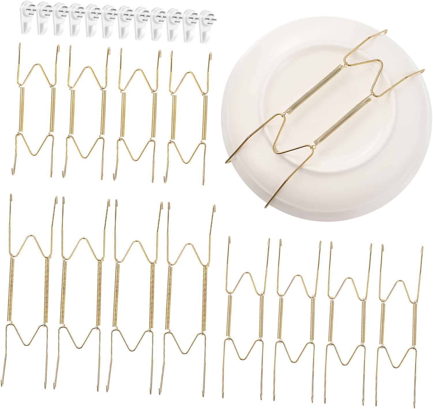 ULTECHNOVO 12pcs Invisible Plate Hangers Spring Plate Holder for Wall Easy Setup Ceiling Hooks