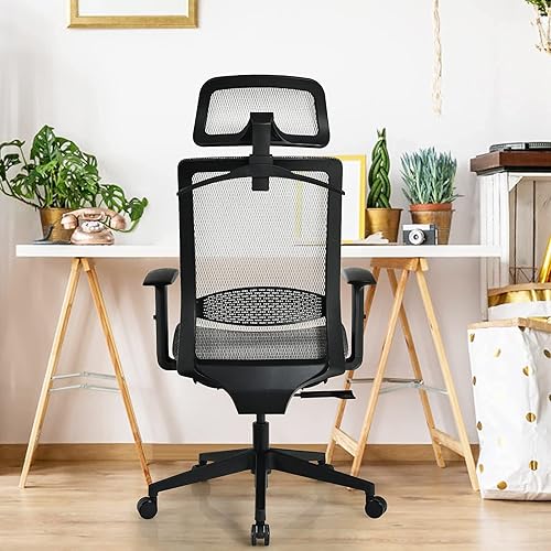 Miniatura 2 de Giantex Silla de oficina ergonómica, silla de escritorio de malla con reposacabezas ajustable, silla ejecutiva de respaldo alto, cómoda silla